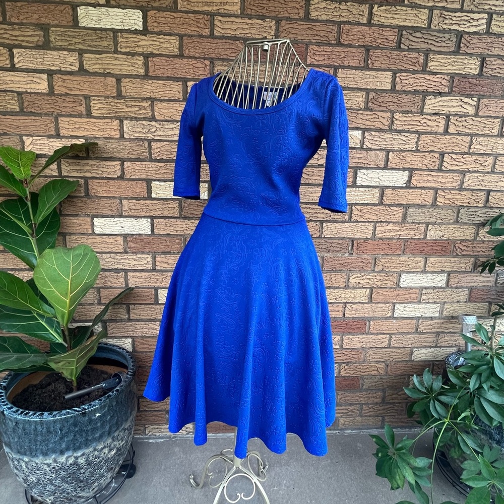 Strikingly vibrant fit and flare floral royal blue sundress